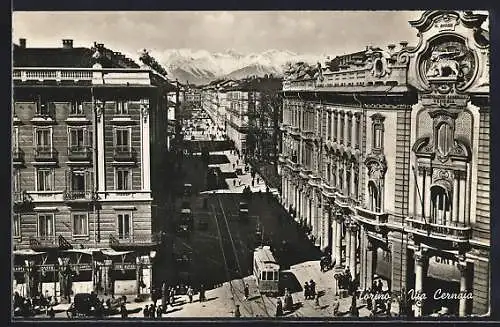 AK Torino, Via Cernaia, Strassenbahn