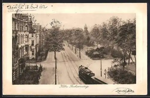 AK Köln, Sachsenring mit Strassenbahn