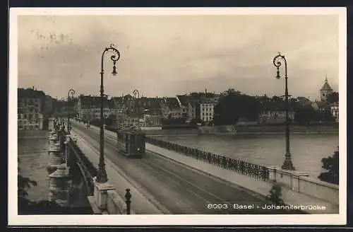 AK Basel, Johanniterbrücke mit Strassenbahn