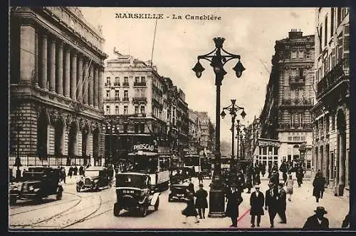 AK Marseille, La Canebiére, Strassenbahn