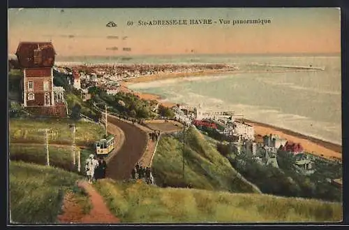 AK Ste-Adresse-Le Havre, Vue panoramique, Strassenbahn