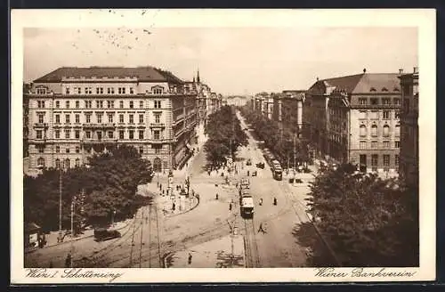 AK Wien, Wien Bankverein am Schottenring mit Strassenbahn