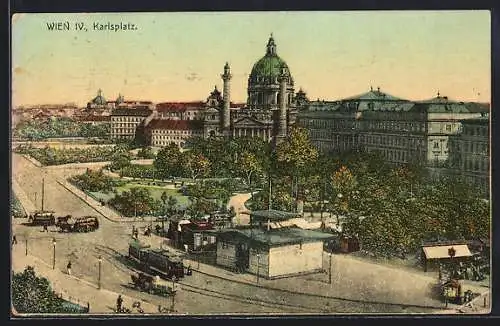 AK Wien, Karlsplatz mit Strassenbahn