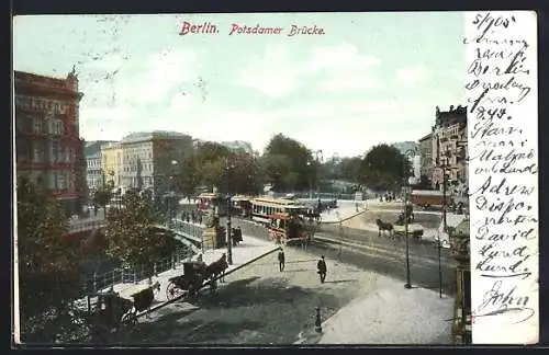 AK Berlin, Potsdamer Brücke mit Strassenbahn