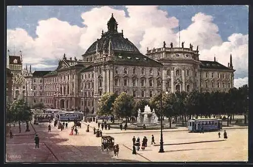 AK München, Blick zum Justizpalast, Strassenbahn