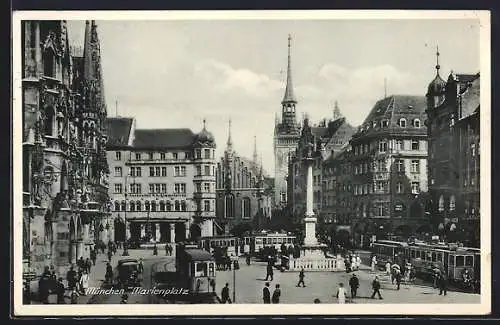 AK München, Strassenbahn am Marienplatz