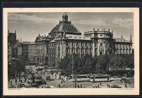 AK München, Justizpalast mit Strassenbahn