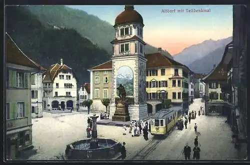 AK Altdorf, Strassenbahn am Telldenkmal