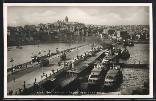 AK Istanbul, Le Pont du cote de Stamboul, Strassenbahn