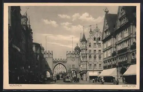 AK München, Strassenbahn am Karlstor