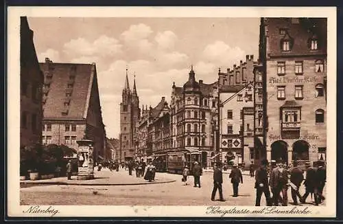 AK Nürnberg, Köngistrasse mit Lorenzkirche und Strassenbahn