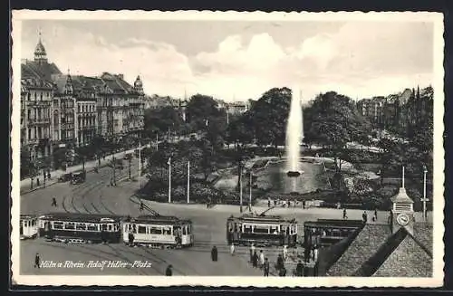 AK Köln, Blick auf den Platz mit Strassenbahnen