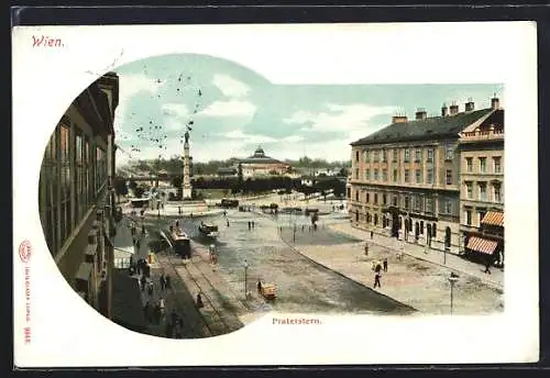 AK Wien, Praterstern mit Denkmal und Strassenbahn