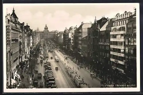 AK Prag, Strassenbahnen auf dem Wenzelsplatz