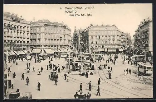 AK Madrid, Puerta del Sol, Strassenbahn