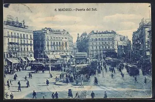 AK Madrid, Puerta del Sol, Strassenbahn