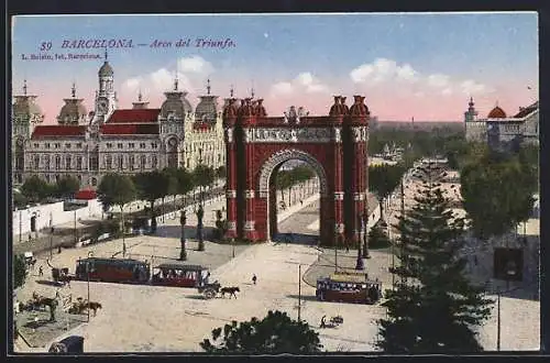 AK Barcelona, Arco del Triunfo, Strassenbahn