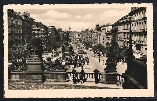 AK Praha, Wáclavské námestí, Strassenbahn