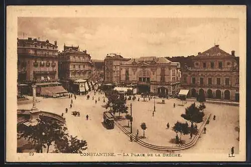 AK Constantine, La Place de la Brèche, Strassenbahn