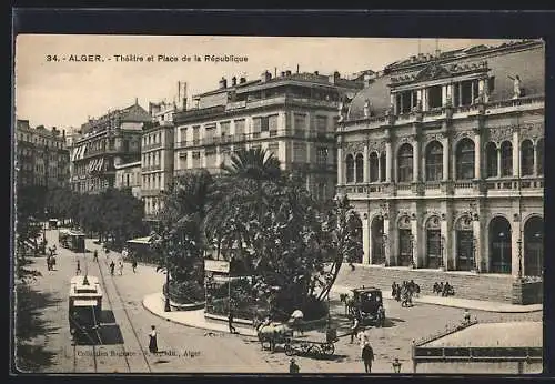 AK Alger, Théâtre et Place de la République, Strassenbahn