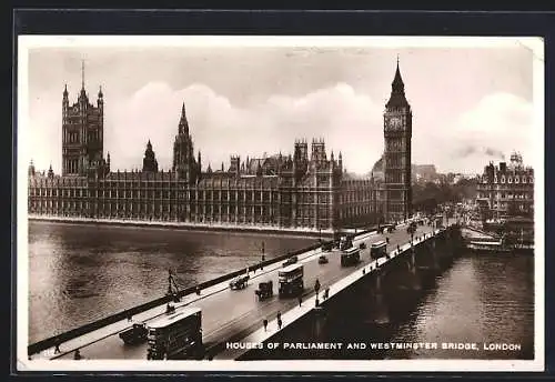 AK London, Houses of Parliament and Westminster Bridge, Strassenbahn