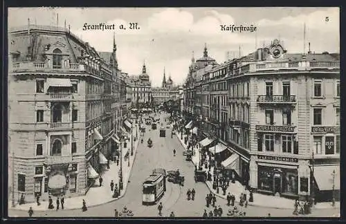 AK Frankfurt a. M., Blick auf die Kaiserstrasse mit Pferdekutschen und Strassenbahn