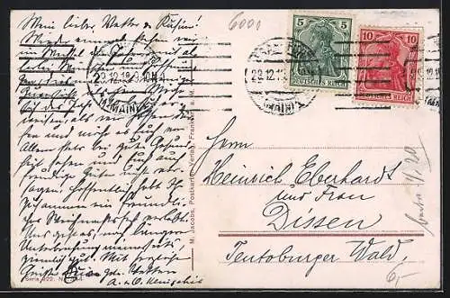 AK Frankfurt a. M., Untermainbrücke mit Strassenbahn