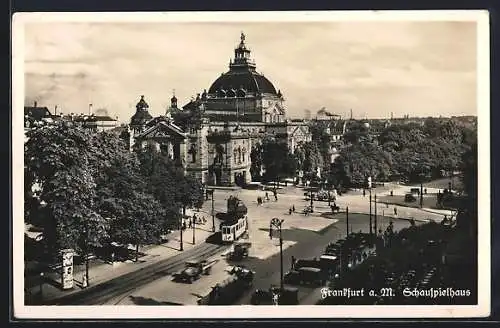 AK Frankfurt a. M., Schauspielhaus mit Strassenbahn