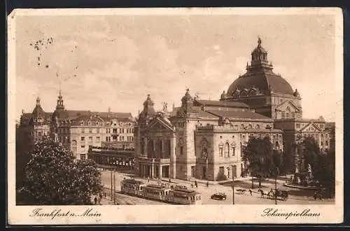 AK Frankfurt a. Main, Schauspielhaus mit Strassenbahn