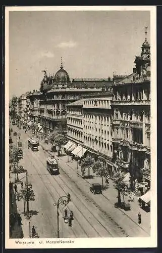 AK Warszawa, Ul Marszalkowska, Strassenbahn