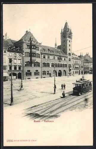 AK Basel, Rathaus mit Strassenbahn