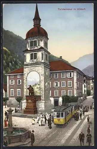 AK Altdorf, Strassenbahn am Telldenkmal