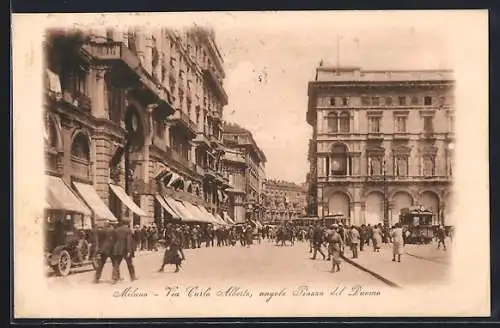 AK Milano, Via Carlo Alberto, angolo Piazza del Duomo, Strassenbahn