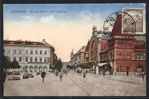 AK Budapest, Vámház körut, Strassenbahn