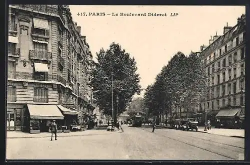 AK Paris, Le Boulevard Diderot, Strassenbahn