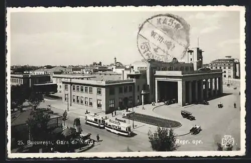 AK Bucuresti, Gara de Nord, Bahnhof mit Strassenbahn