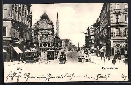 AK Wien, Praterstrasse mit Strassenbahnen