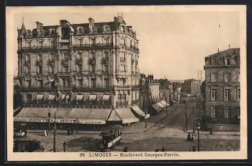 AK Limoges, Boulevard Georges-Perrin, Strassenbahn