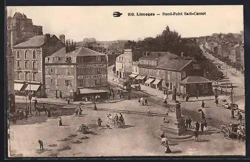 AK Limoges, Rond-Point Sadi-Carnot, Strassenbahn