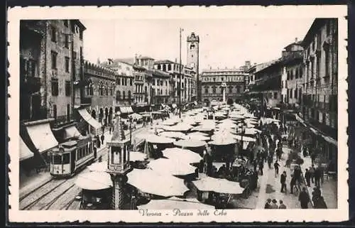 AK Verona, Piazza delle Erbe, Strassenbahn