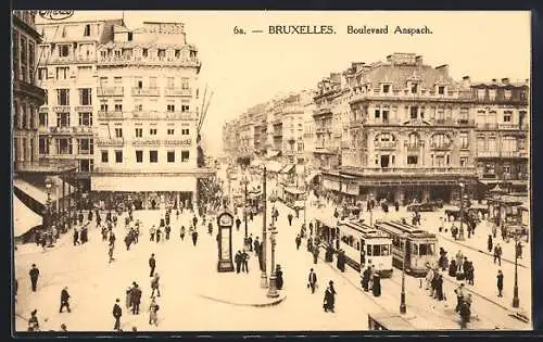 AK Bruxelles, Boulevard Anspach. Strassenbahn