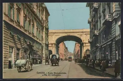 AK Genova, Ponte Monumentale, Strassenbahn