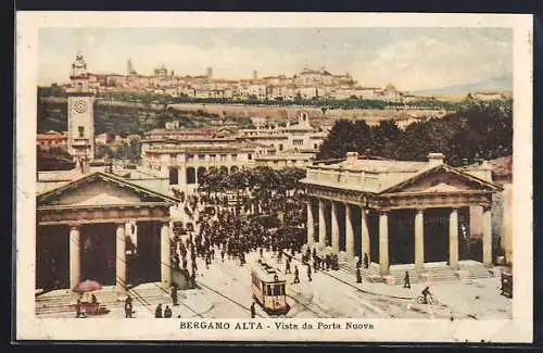 AK Bergamo, Vista da Porta Nuova, Strassenbahn