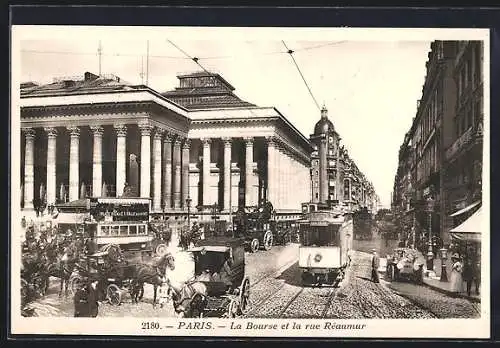 AK Paris, La Bourse et la rue Reaumur, Strassenbahn