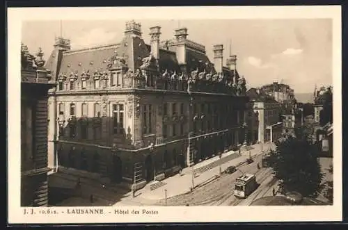 AK Lausanne, Hotel des Postes, Strassenbahn