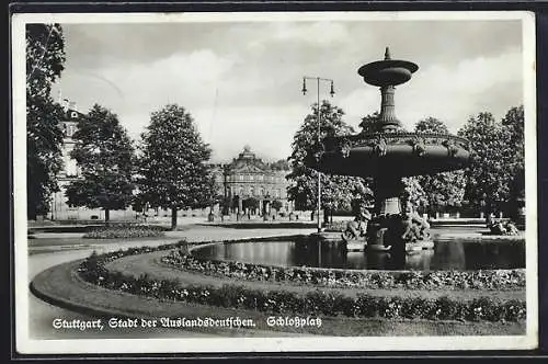 AK Stuttgart, Schlossplatz mit Brunnen