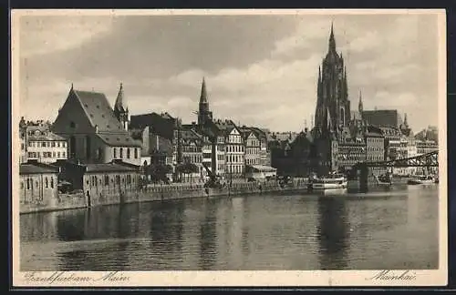 AK Alt-Frankfurt, Mainkai-Panorama vom Wasser aus