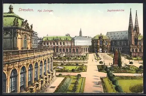 AK Dresden, Kgl Zwinger und Sophienkirche aus der Vogelschau