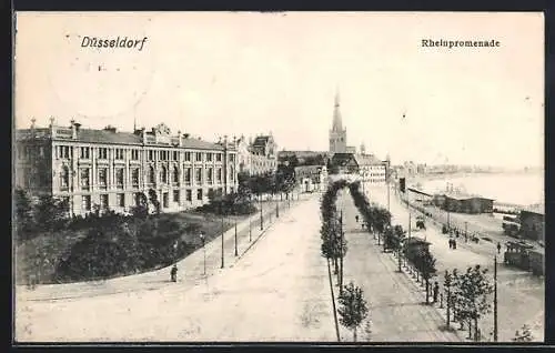 AK Düsseldorf, Blick auf Rheinpromenade