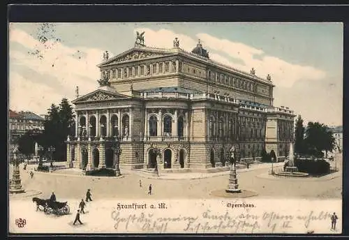 AK Frankfurt a. M., Opernhaus mit Strasse und Springbrunnen